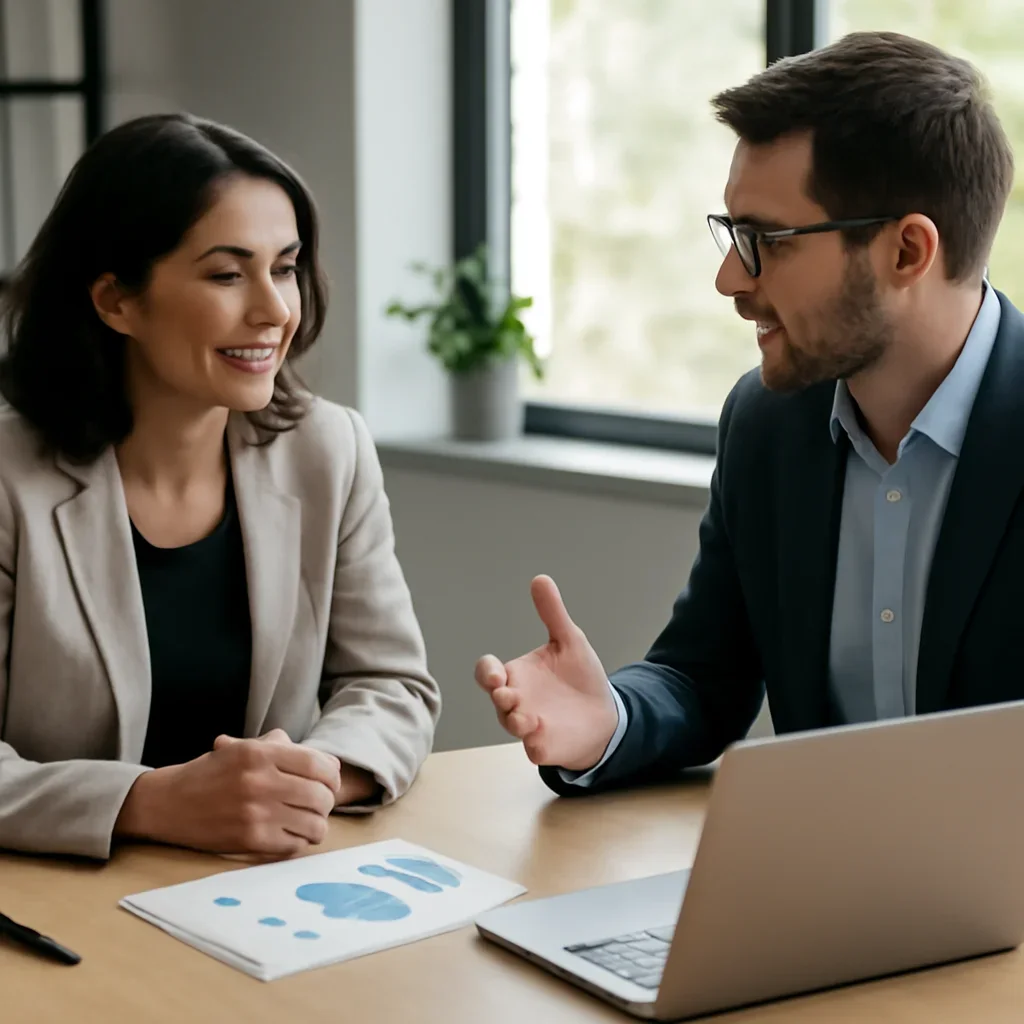 Business owner discussing Graphic Design & Branding growth goals with a consultant