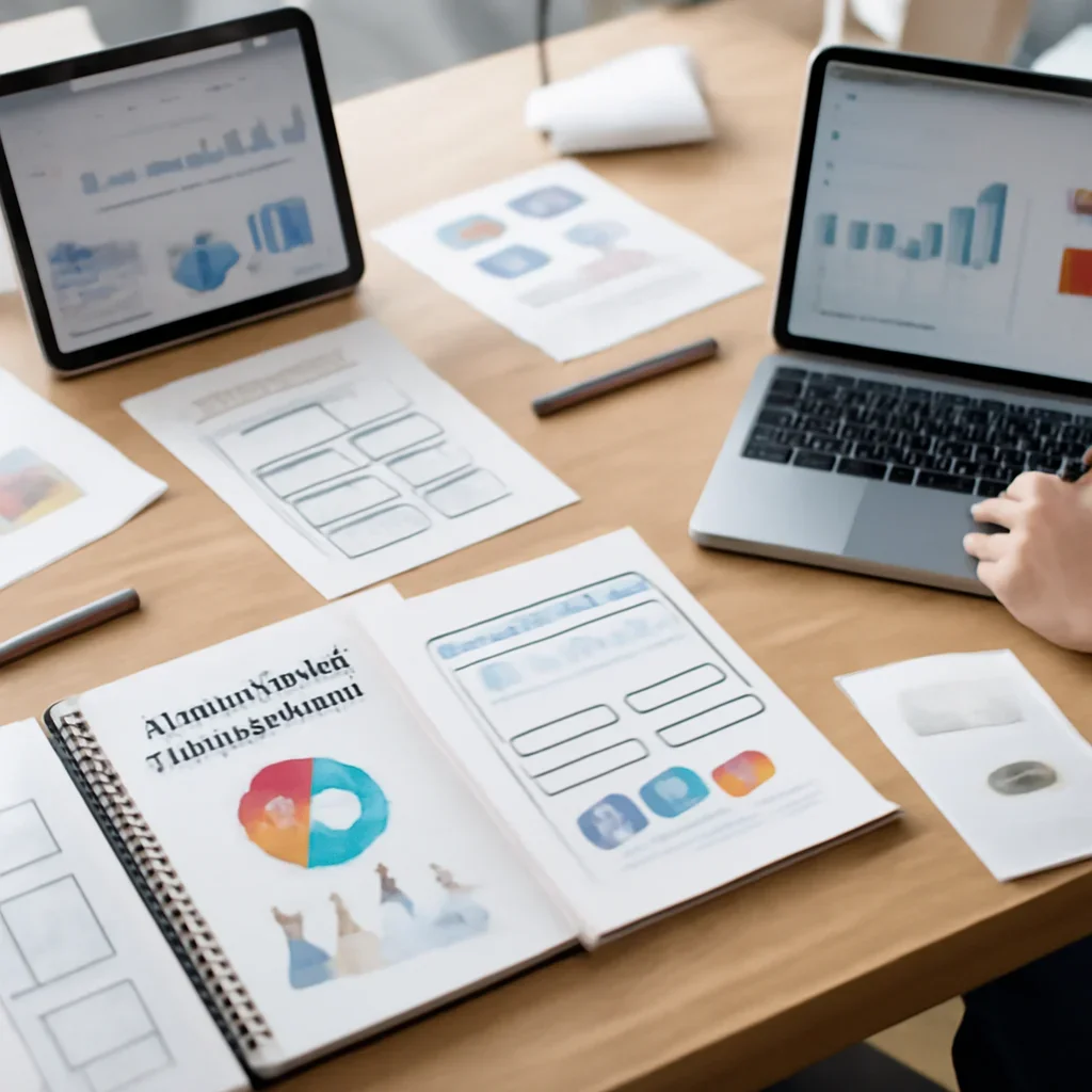 Graphic Design & Branding planning materials and performance review workspace
