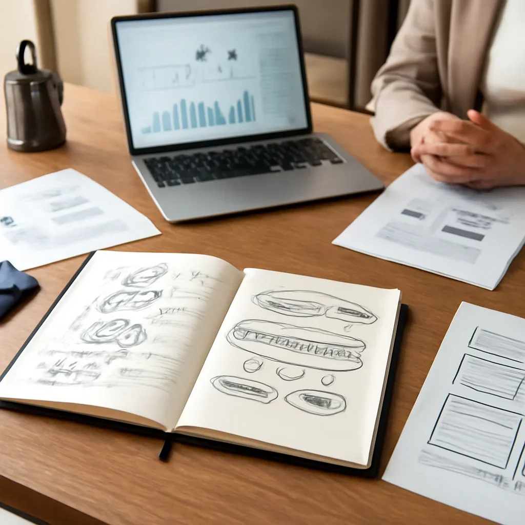 Logo Design & Branding planning materials and performance review workspace