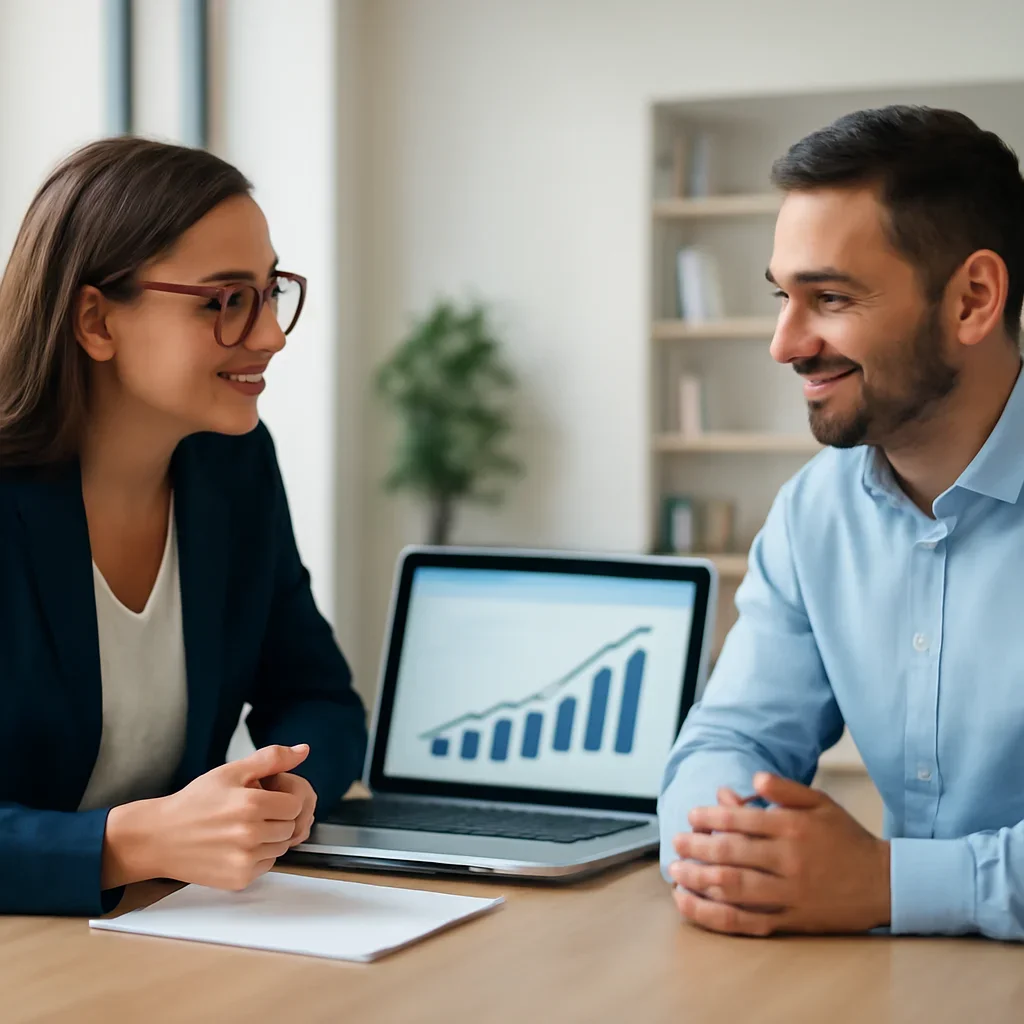 Business owner discussing Digital Marketing Services growth goals with a consultant