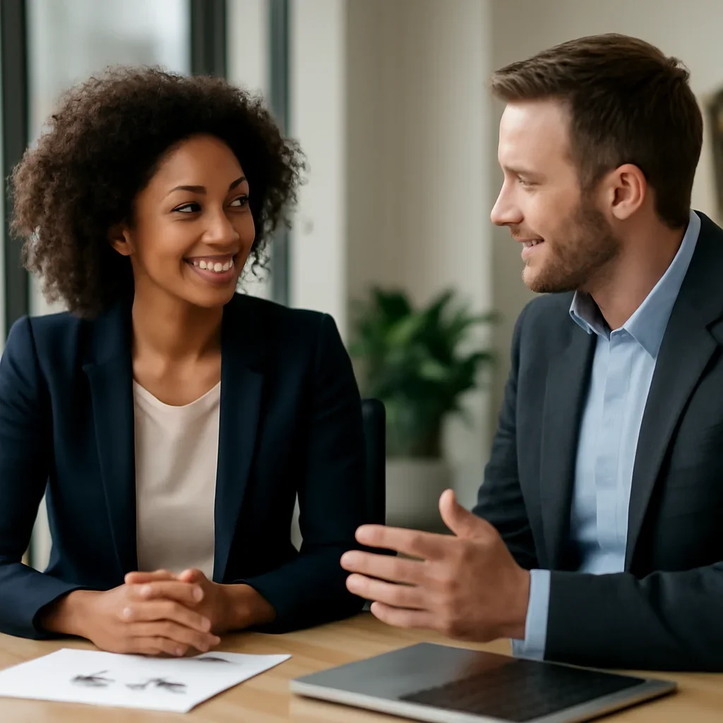 Business owner discussing Email Marketing Services growth goals with a consultant