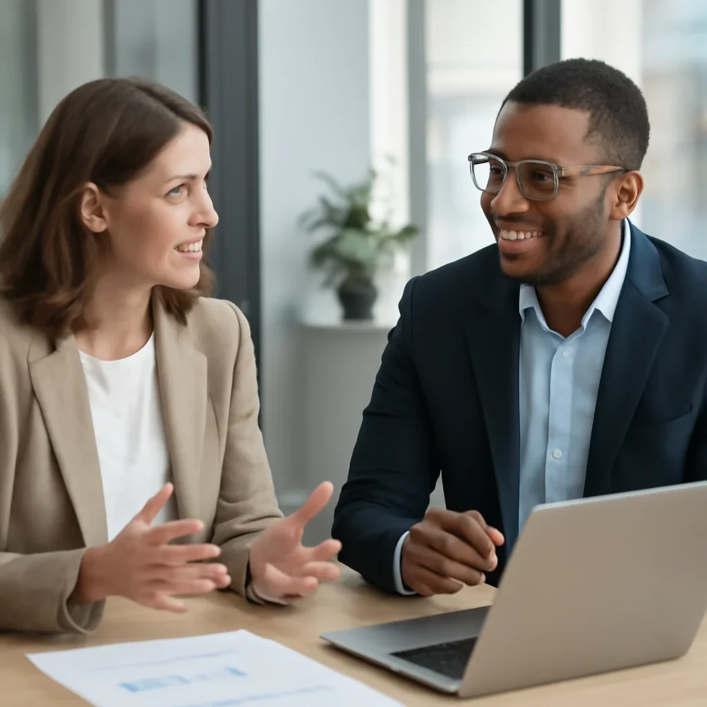 Business owner discussing SEO Consulting growth goals with a consultant