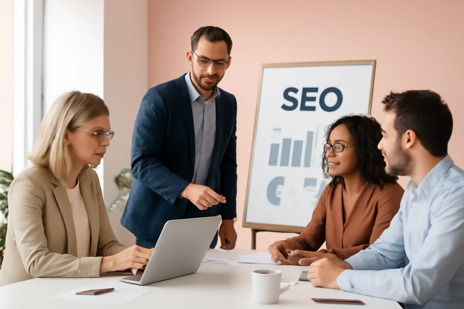 SEO Consulting strategy meeting with a modern digital marketing team