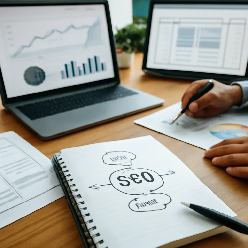 SEO Consulting planning materials and performance review workspace