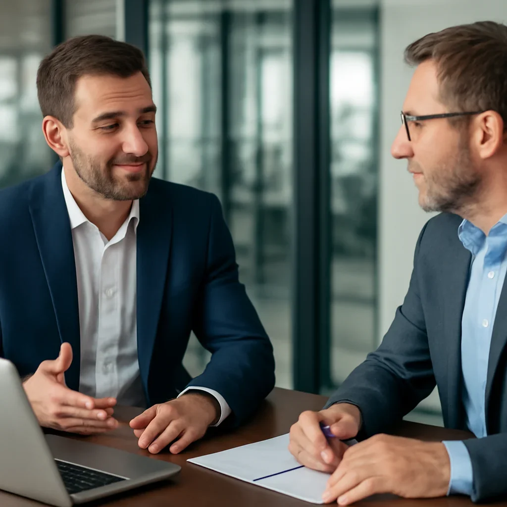 Business owner discussing Enterprise SEO growth goals with a consultant