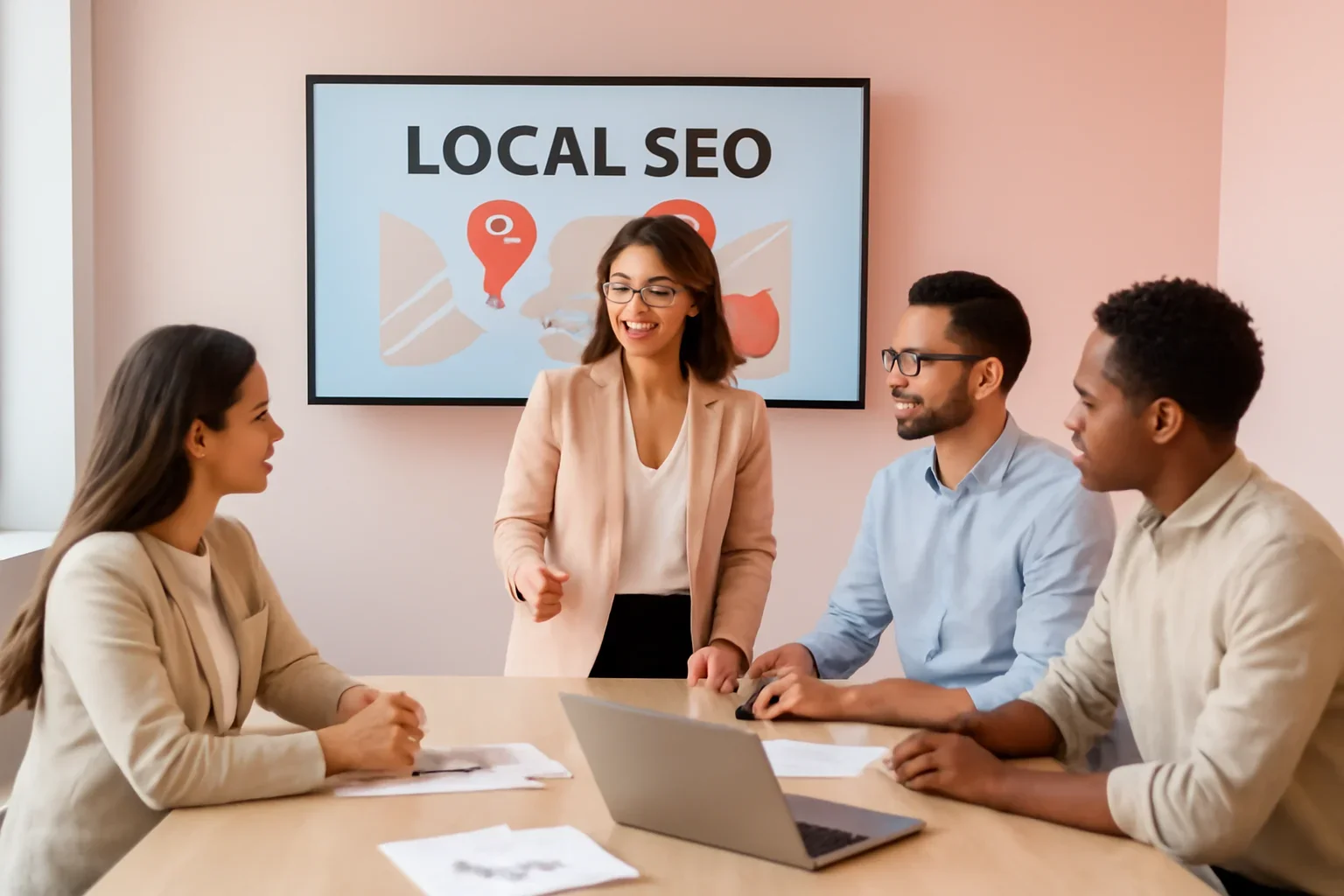 Local SEO Services strategy meeting with a modern digital marketing team
