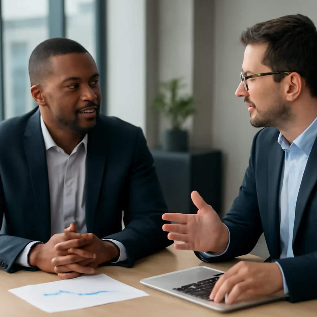 Business owner discussing Web Development growth goals with a consultant