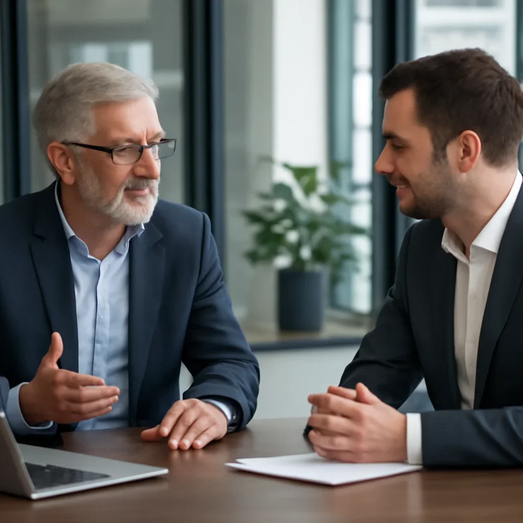 Business owner discussing B2B Branding growth goals with a consultant