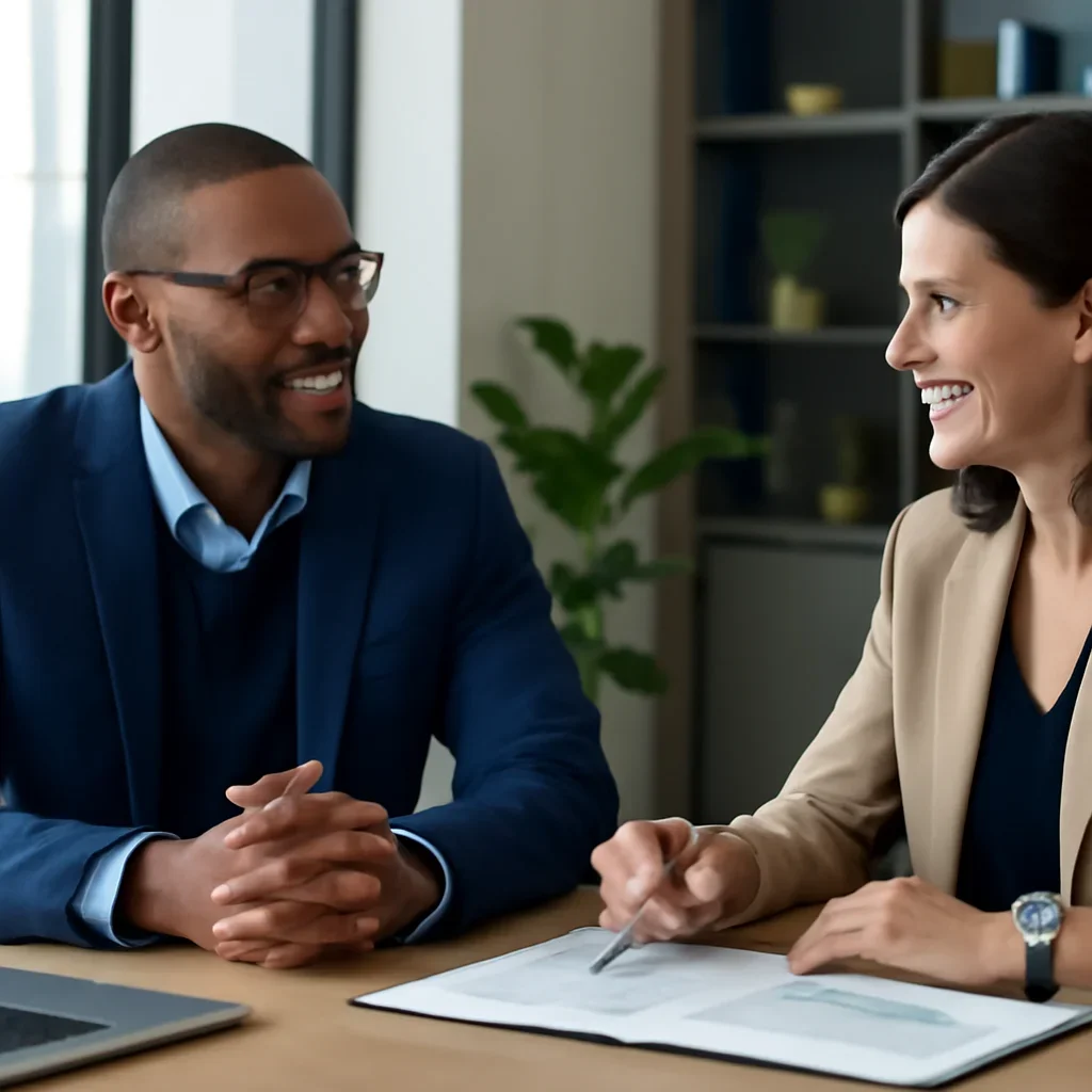 Business owner discussing B2B Solutions growth goals with a consultant