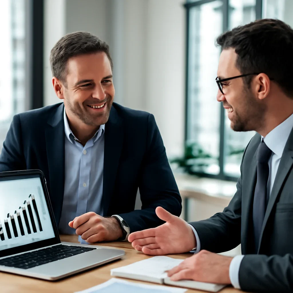 Business owner discussing B2B Digital Marketing growth goals with a consultant