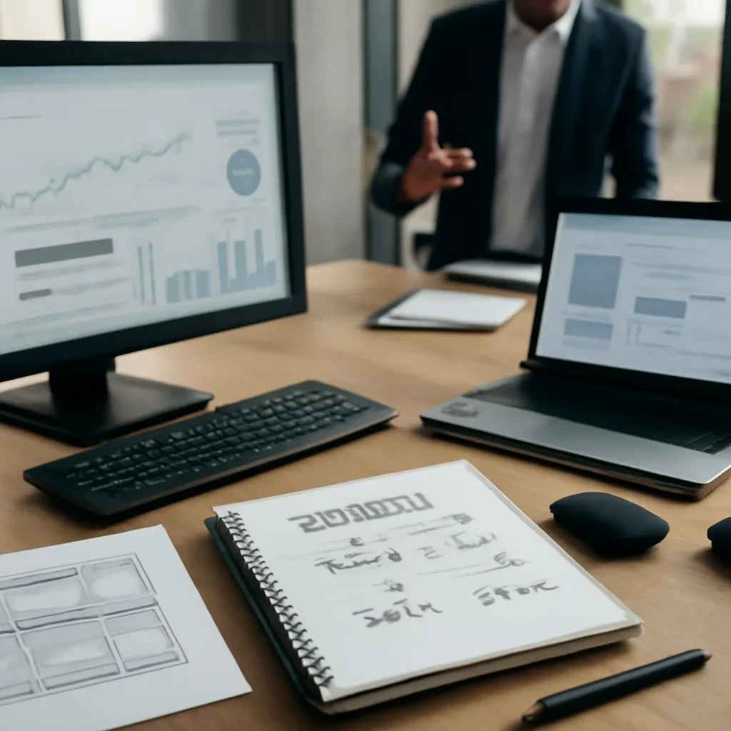 B2B SEO planning materials and performance review workspace