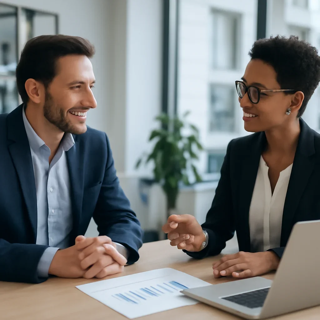 Business owner discussing B2B Web Design growth goals with a consultant