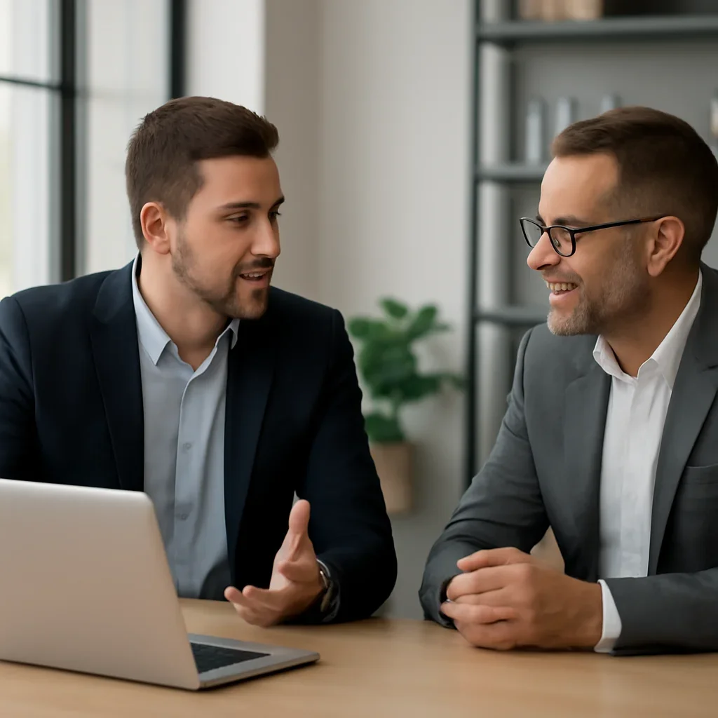 Business owner discussing Ecommerce Web Design growth goals with a consultant
