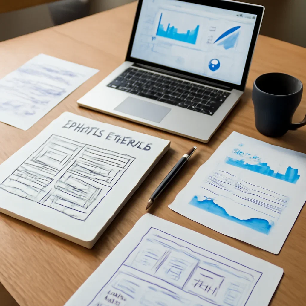 Ecommerce Web Design planning materials and performance review workspace