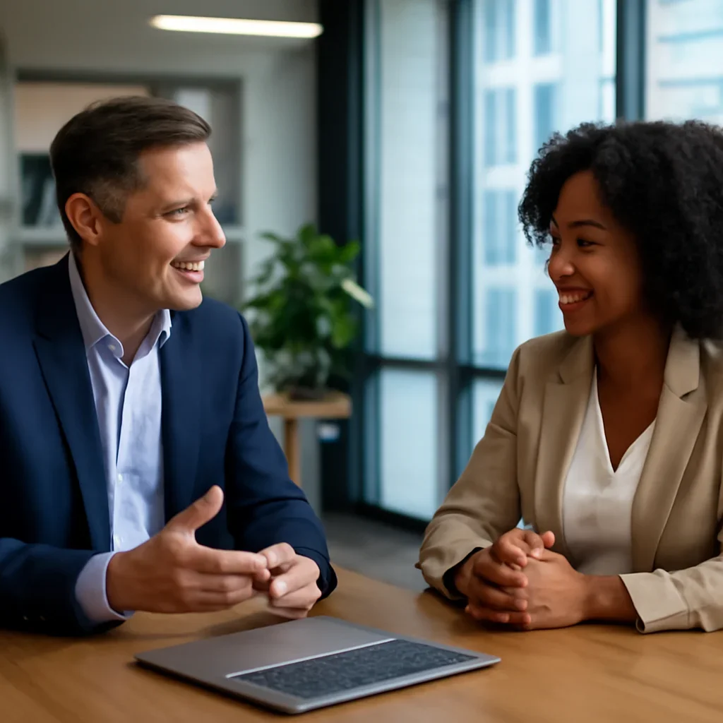 Business owner discussing Local Businesses Branding growth goals with a consultant
