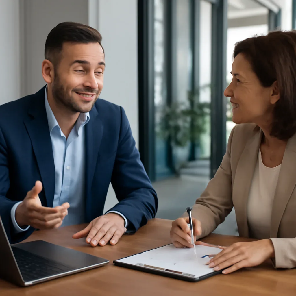 Business owner discussing Local Businesses SEO growth goals with a consultant