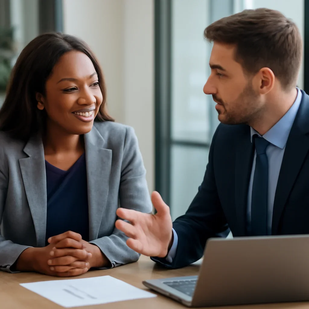 Business owner discussing Small Business Solutions growth goals with a consultant