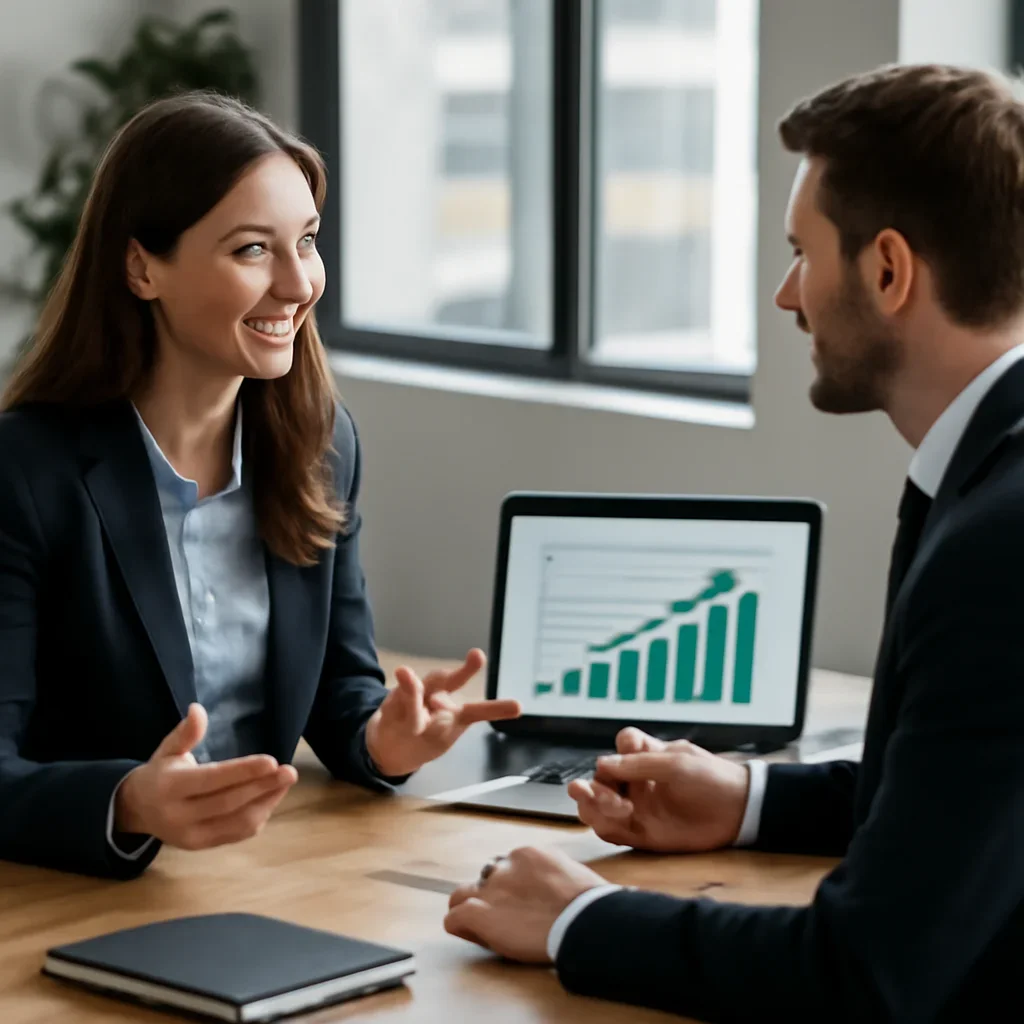 Business owner discussing Small Business Digital Marketing growth goals with a consultant