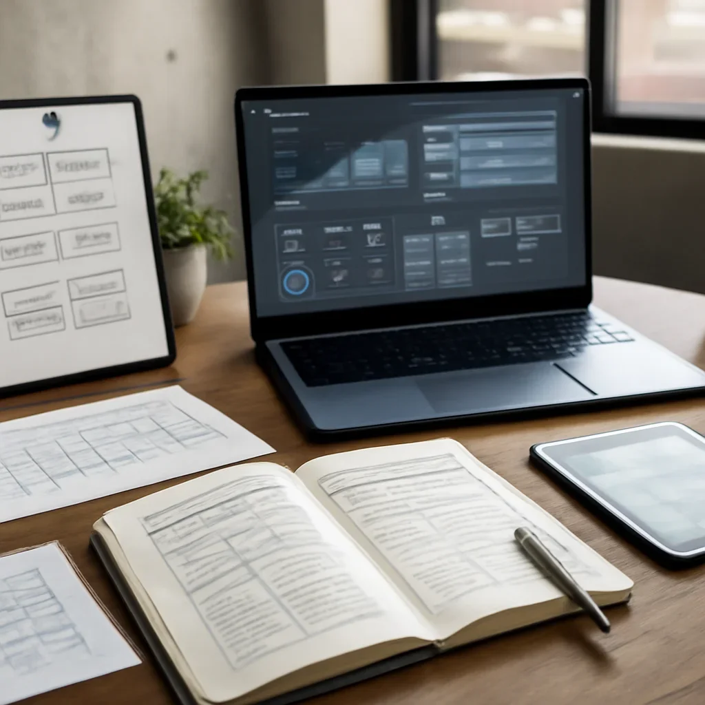 Small Business Web Design planning materials and performance review workspace