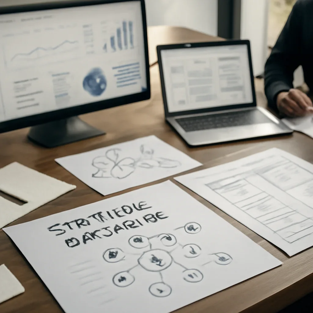 Startups Branding planning materials and performance review workspace