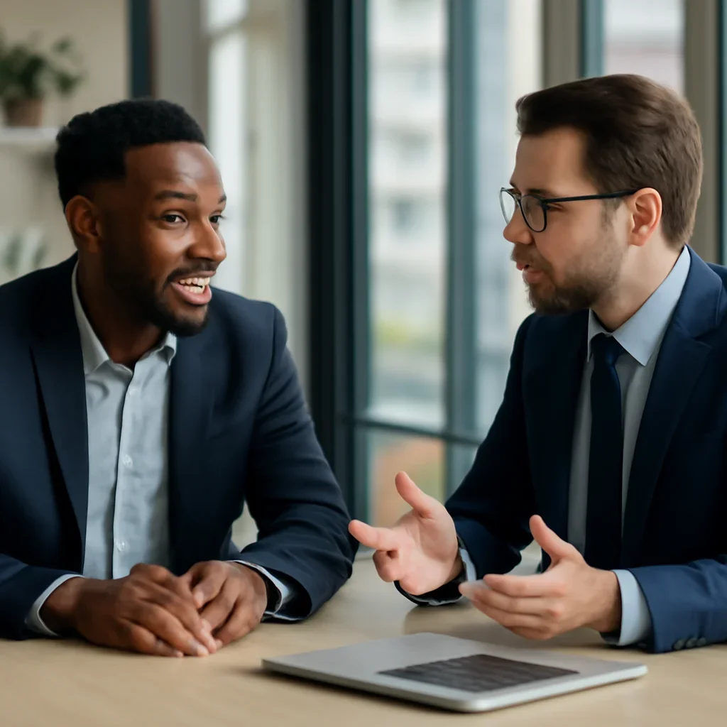 Business owner discussing Startups Solutions growth goals with a consultant