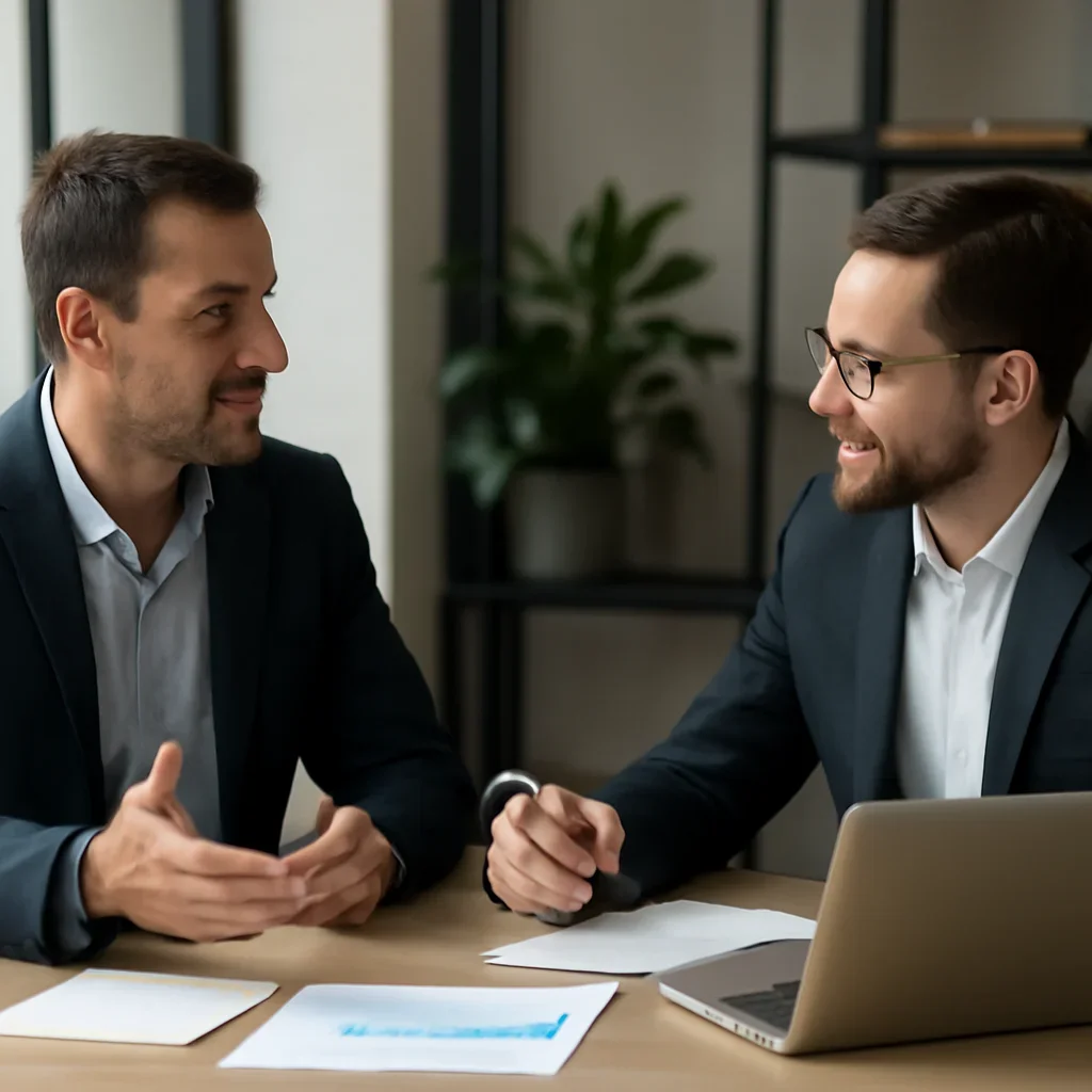 Business owner discussing Startups Web Design growth goals with a consultant