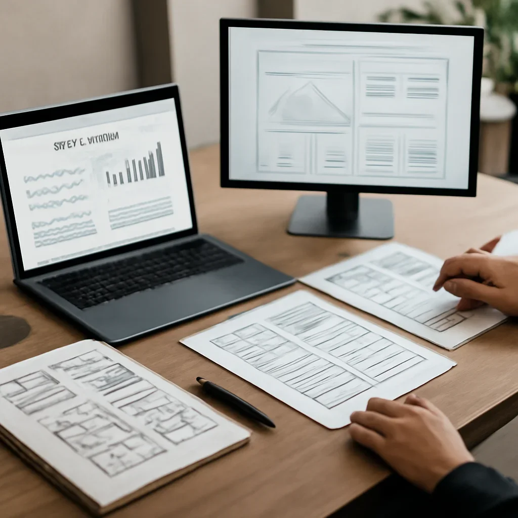 Startups Web Design planning materials and performance review workspace