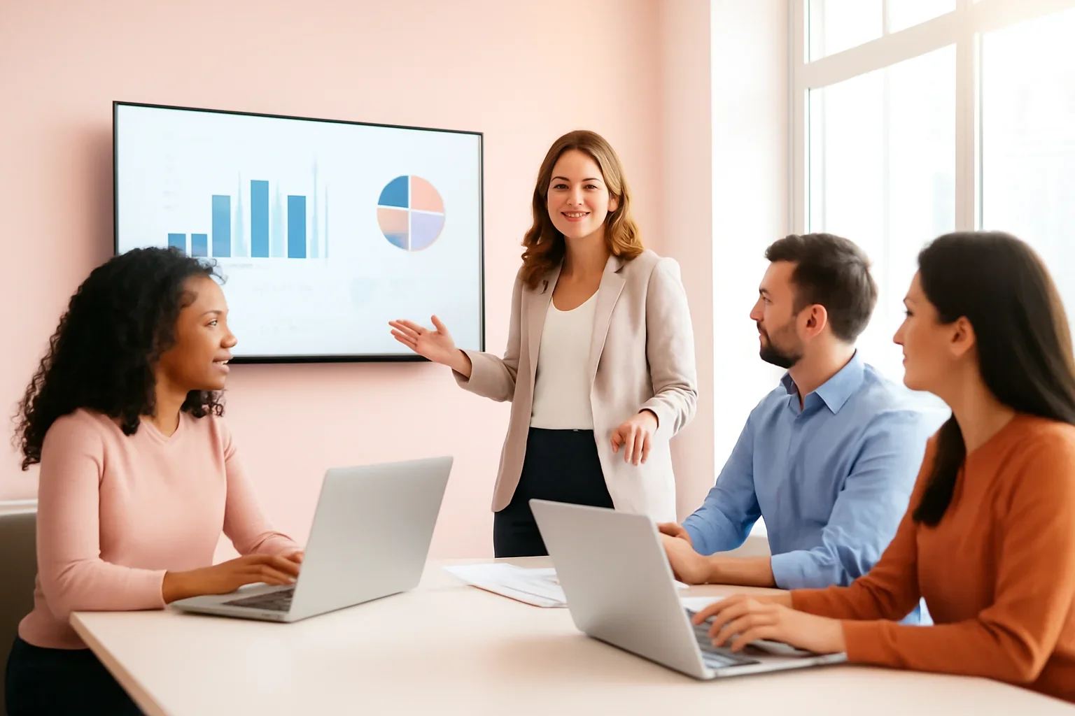 Reporting FAQ strategy meeting with a modern digital marketing team