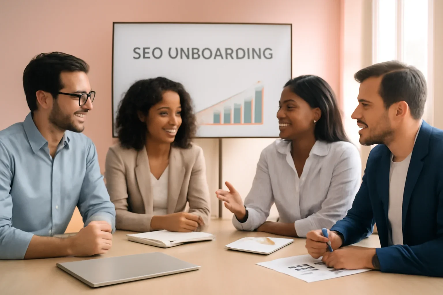SEO Onboarding strategy meeting with a modern digital marketing team