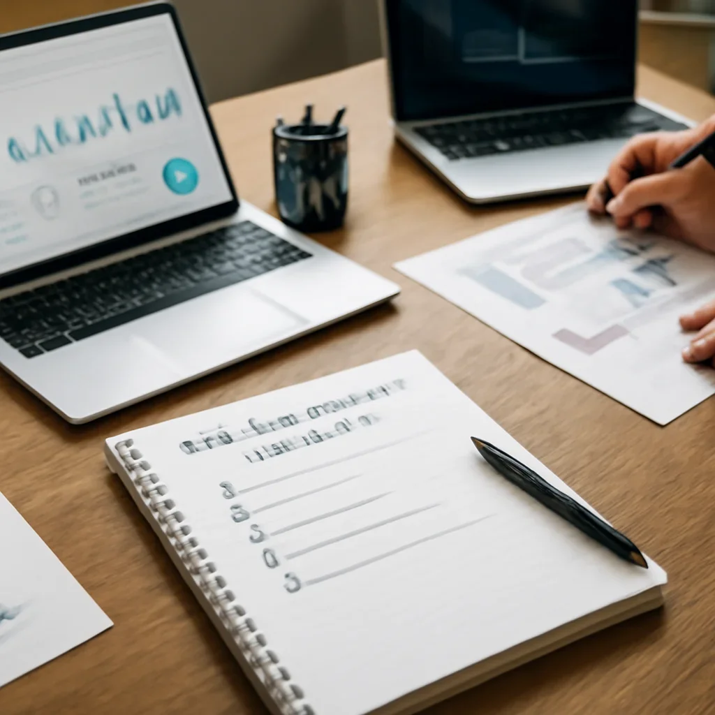 Website Launch Checklist planning materials and performance review workspace
